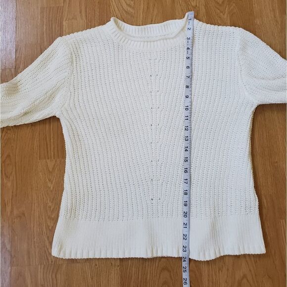 Caslon Stitch Detail Chenille Crewneck Sweater size Small in White - Picture 8 of 11